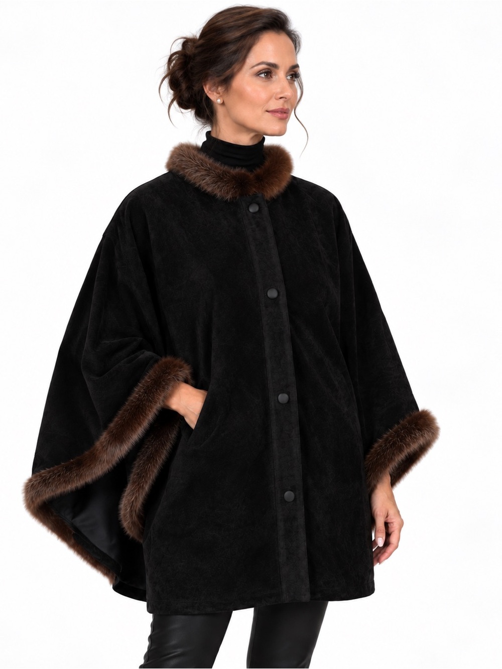 WeWoreWhat Premium Genuine Suede Faux Fur Cape Poncho M/L NWT
